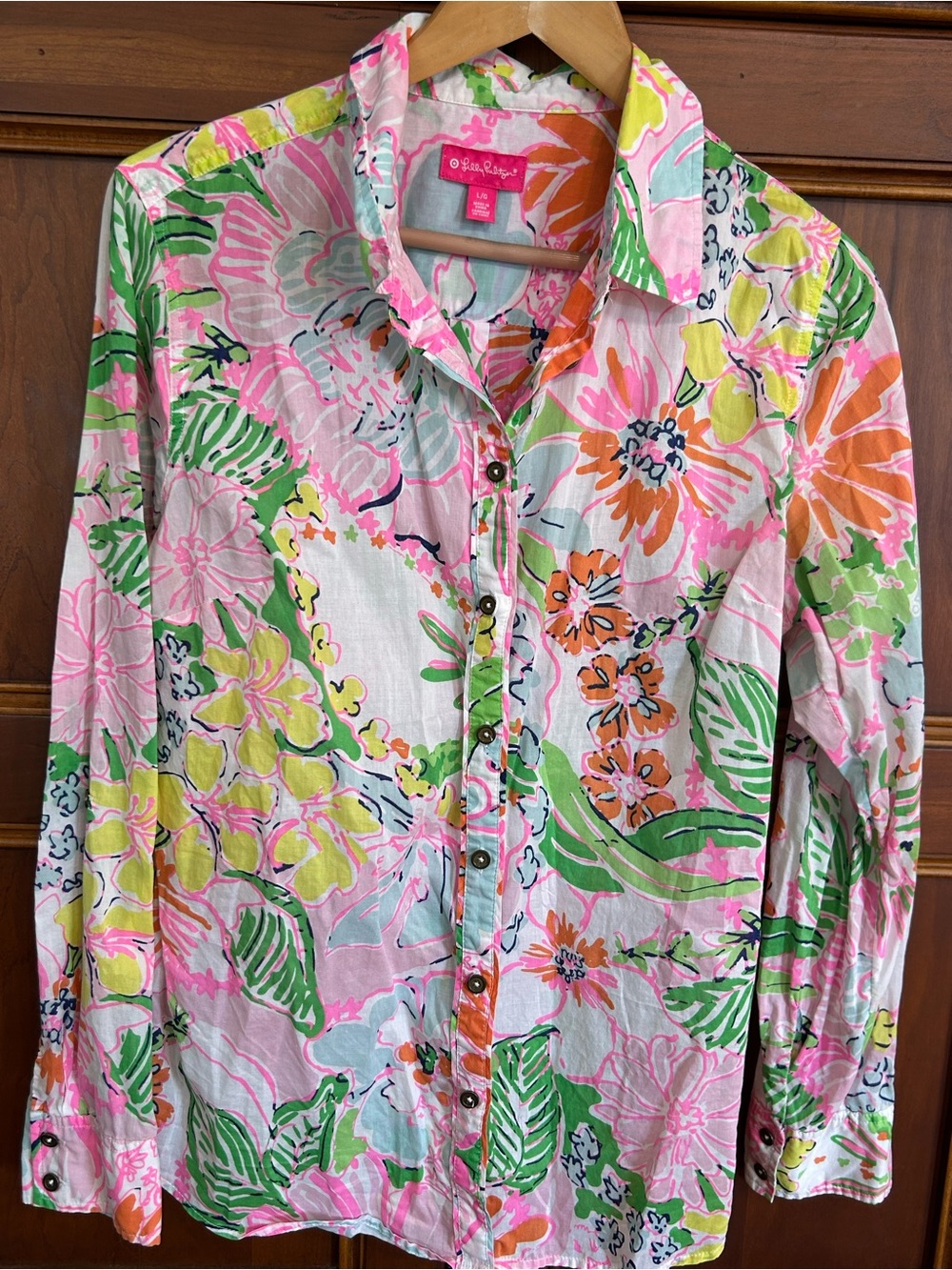 Lilly Pulitzer Nosey Posey Bright Floral Button-Front Women's Shirt - Size Large